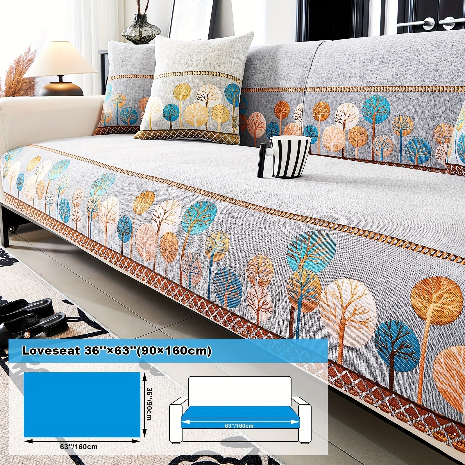 Capa de Sofá Chenille Estilo Boêmio 1pc, Capa para Sofá com Bordado Geométrico, Amigável para Cães, Protetor de Sofá Espesso e Macio, Capas Antiderrapantes para Almofadas, Protetor de Móveis, Decoração para Quarto Escritório Sala de Estar Casa, Melhore su