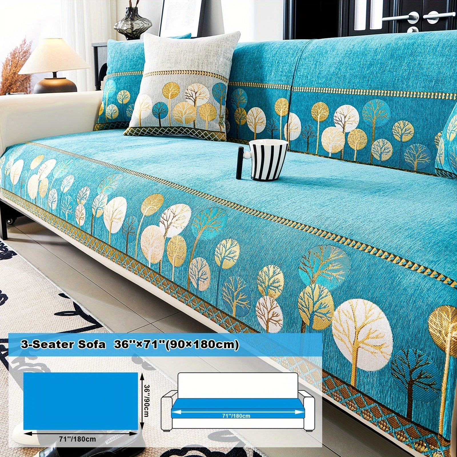 Capa de Sofá Chenille Estilo Boêmio 1pc, Capa para Sofá com Bordado Geométrico, Amigável para Cães, Protetor de Sofá Espesso e Macio, Capas Antiderrapantes para Almofadas, Protetor de Móveis, Decoração para Quarto Escritório Sala de Estar Casa, Melhore su