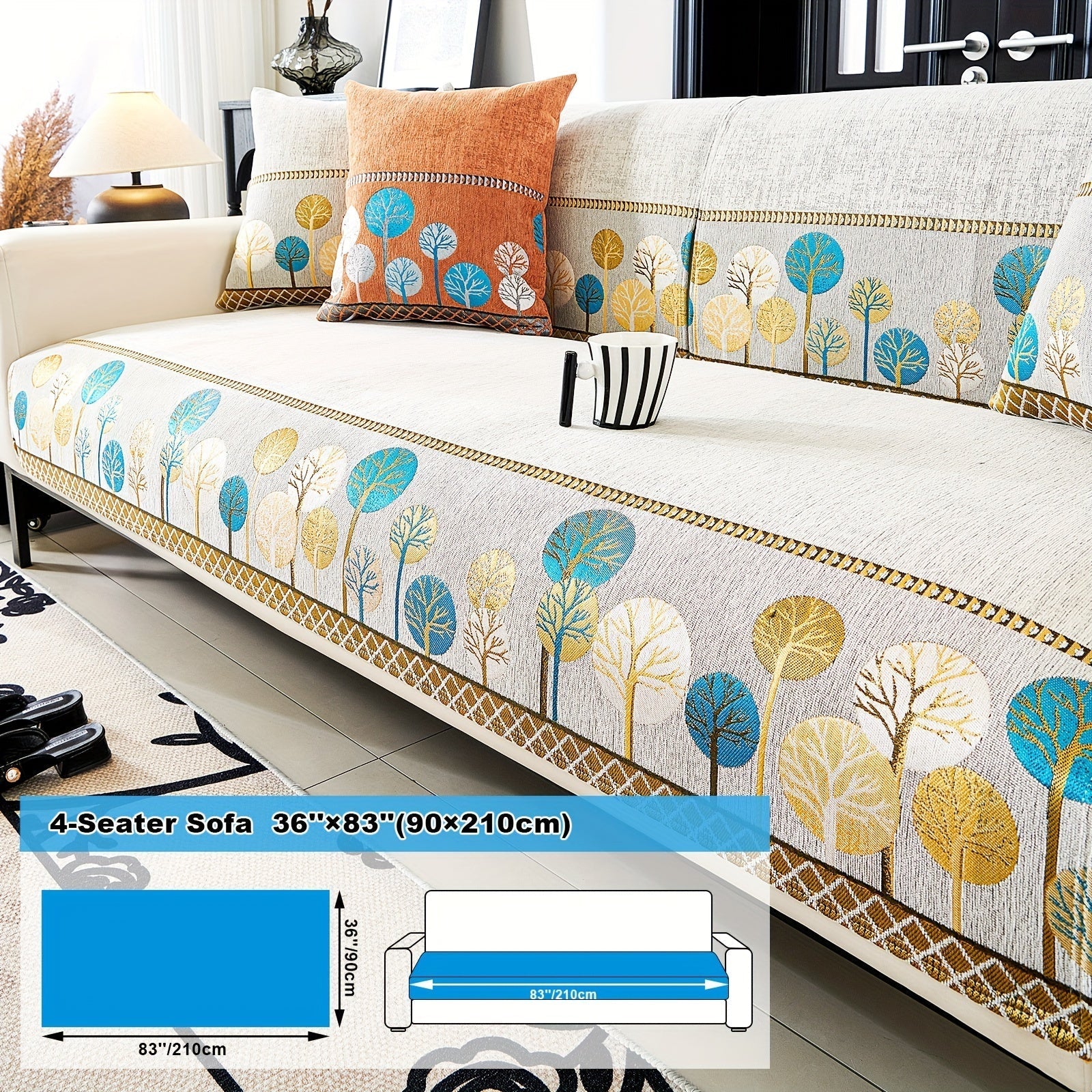 Capa de Sofá Chenille Estilo Boêmio 1pc, Capa para Sofá com Bordado Geométrico, Amigável para Cães, Protetor de Sofá Espesso e Macio, Capas Antiderrapantes para Almofadas, Protetor de Móveis, Decoração para Quarto Escritório Sala de Estar Casa, Melhore su