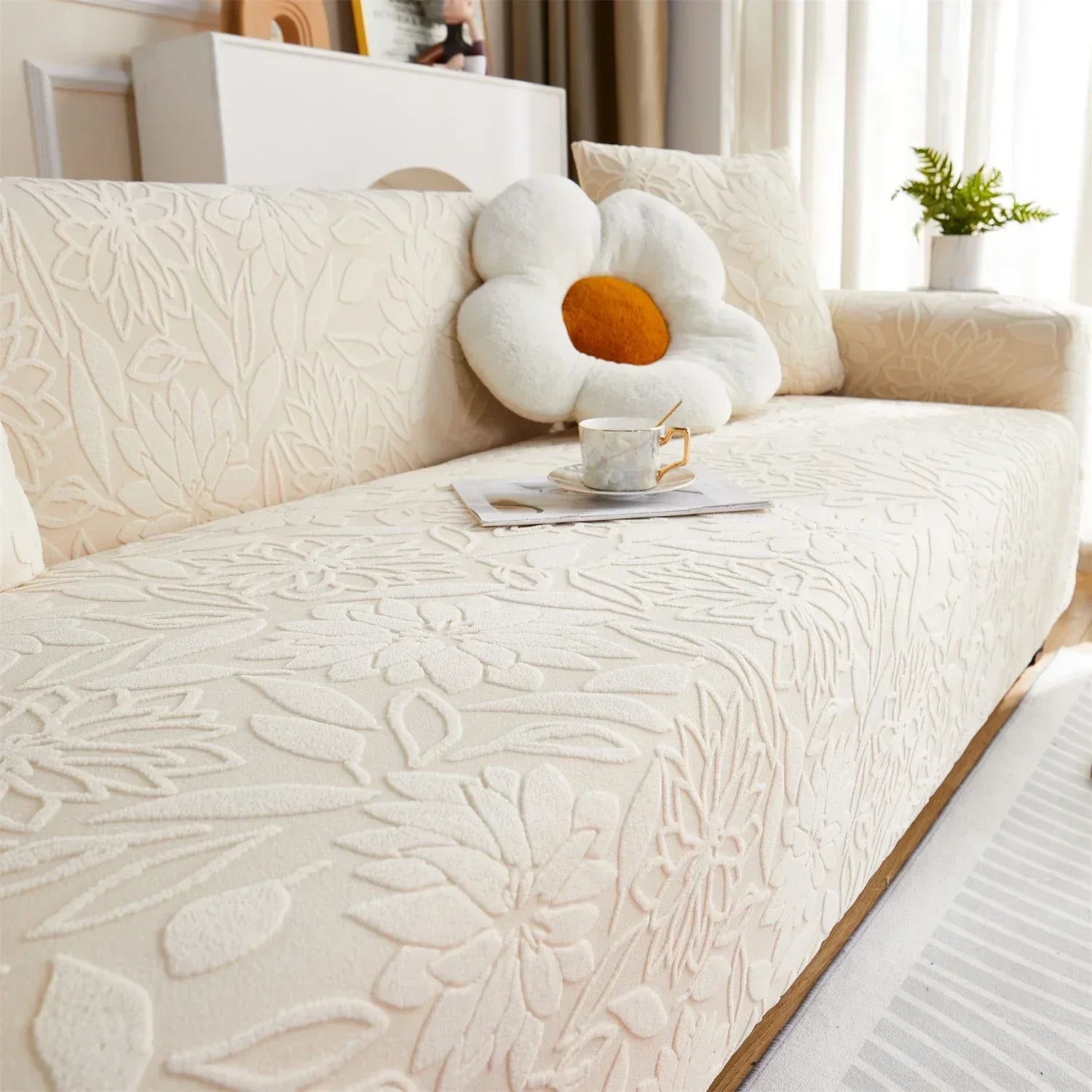 Capa de Sofá Jacquard Floral Impermeável para Casas com Pets