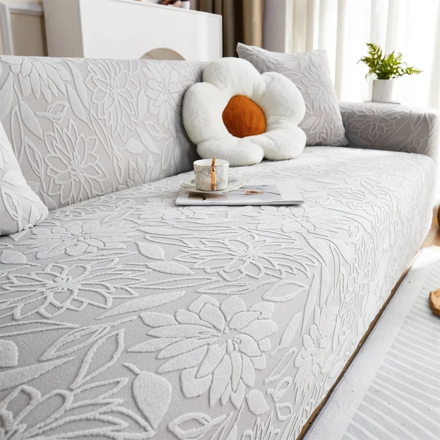 Capa de Sofá Jacquard Floral Impermeável para Casas com Pets