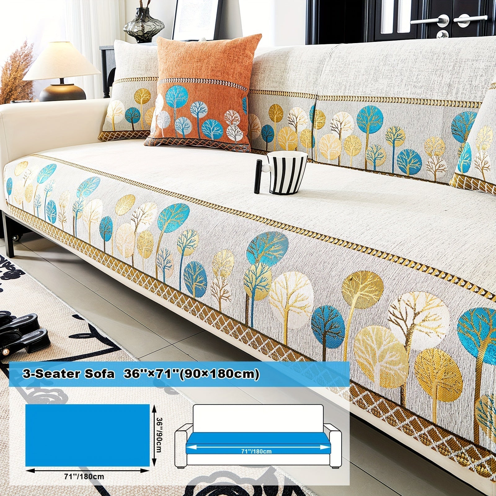 Capa de Sofá Chenille Estilo Boêmio 1pc, Capa para Sofá com Bordado Geométrico, Amigável para Cães, Protetor de Sofá Espesso e Macio, Capas Antiderrapantes para Almofadas, Protetor de Móveis, Decoração para Quarto Escritório Sala de Estar Casa, Melhore su